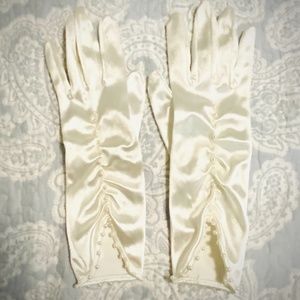 Ivory Satin Wedding Beaded Bridal Gloves